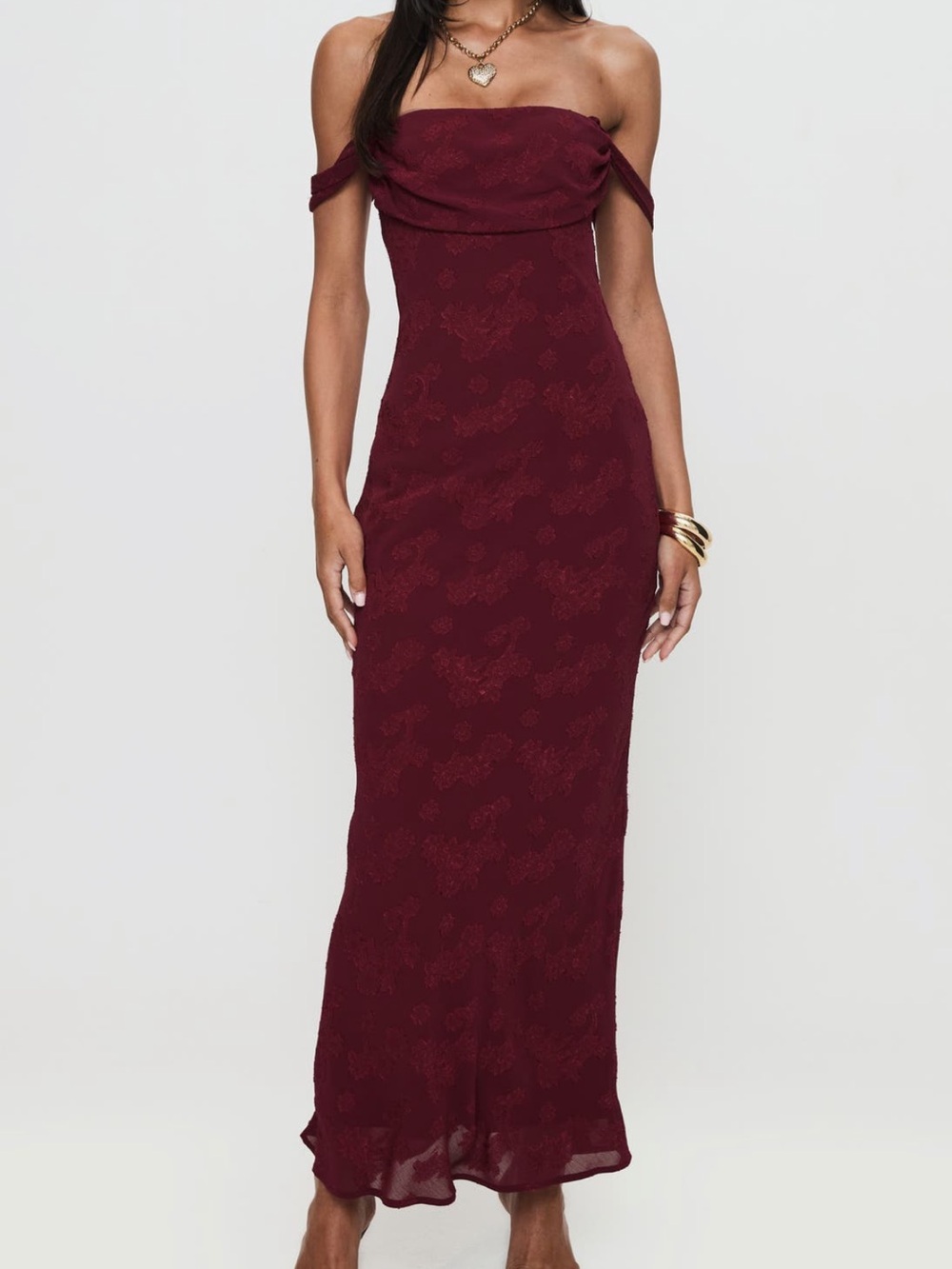 NWT Burgundy Off-The-Shoulder Dress - Picture 2 of 5
